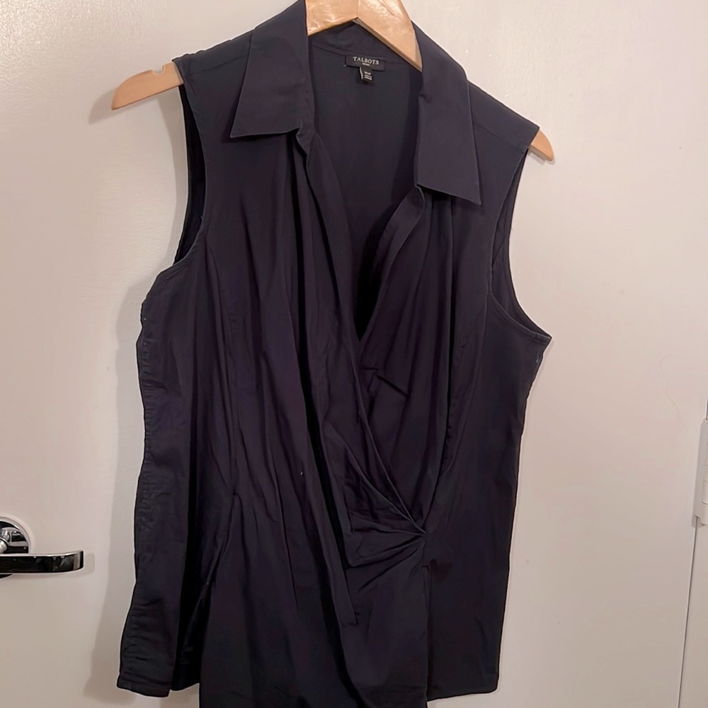 Blue sleeveless blouse from Talbots.